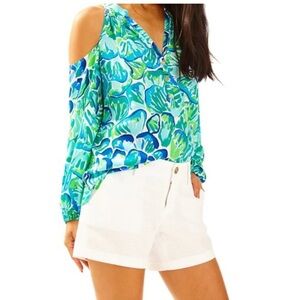 Lilly Pulitzer xsmall blue shell print silk top